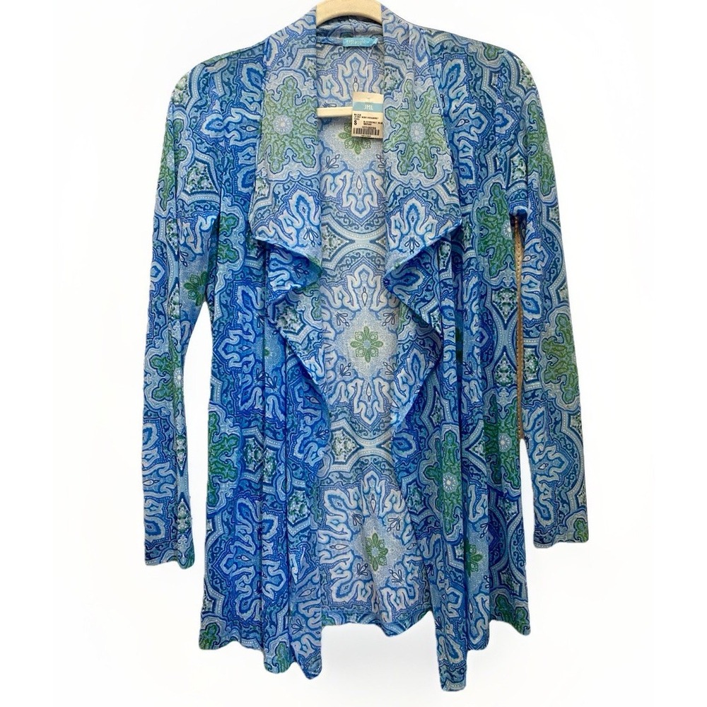 J. McLaughlin Balboa Knit Mesh Breakaway Cardi M Coverup Sheer Blue Green